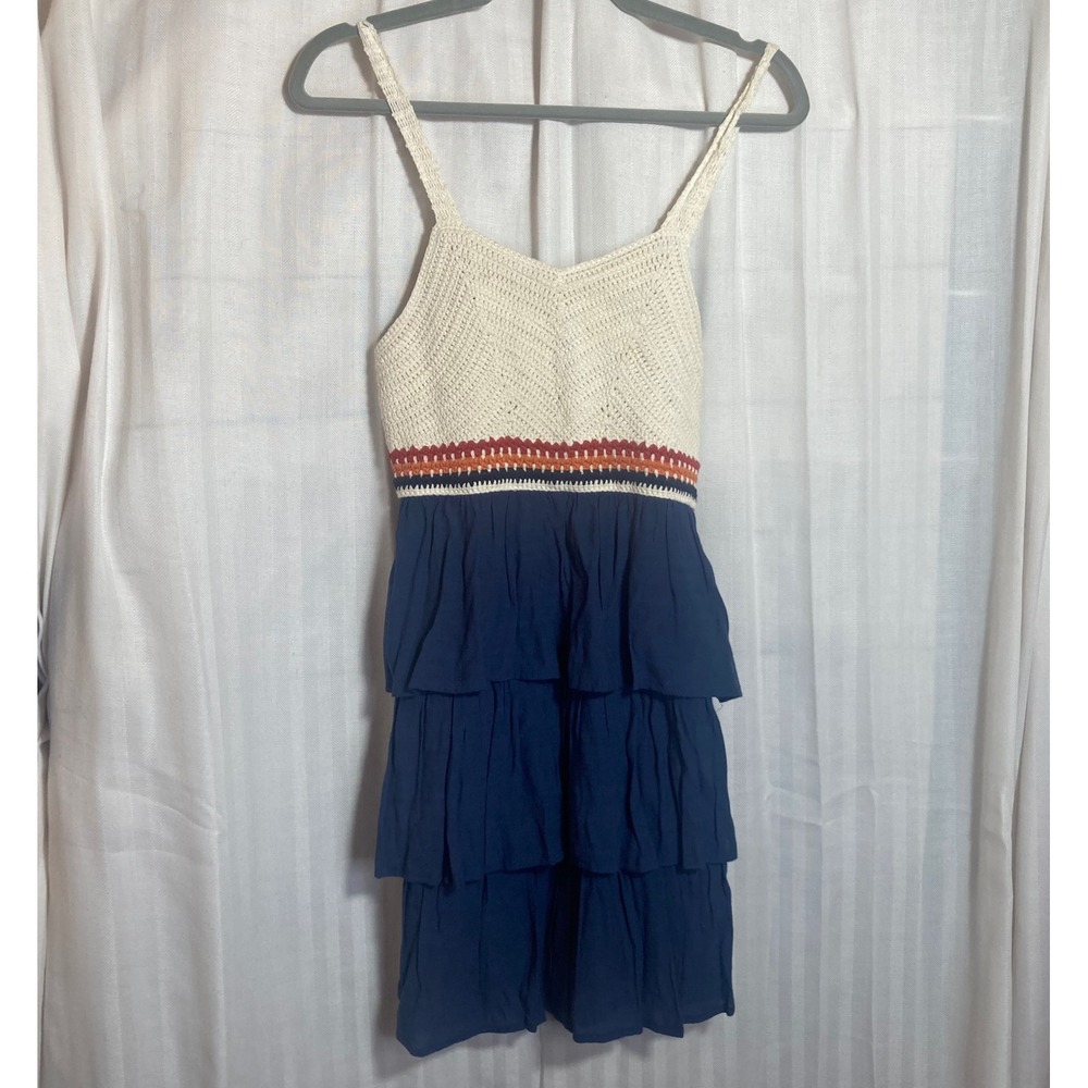 Speechless Kids Girls Crochet Top Tiered Ruffle Dress Navy Blue Size 14 Boho
